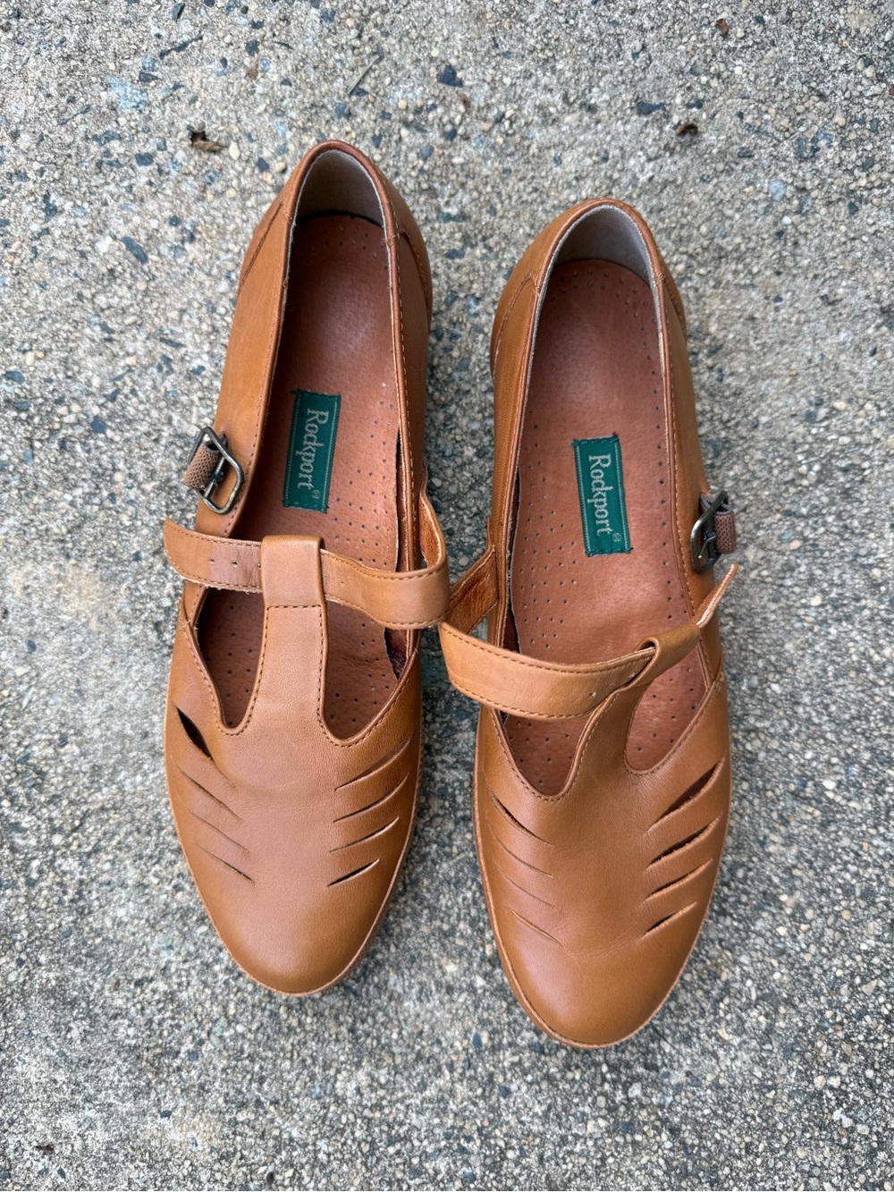 Rockport Cognac Leather T-Strap Flats